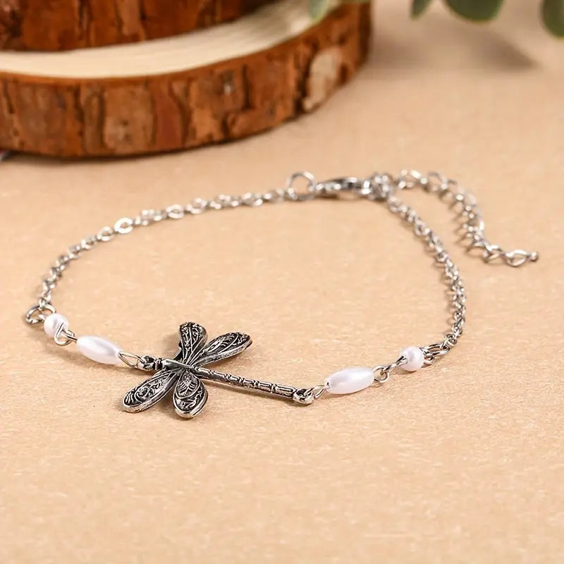 Simple Dragonfly Insect Thin Chain Anklet