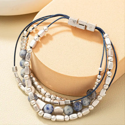 Silver Beaded Lapis Lazuli Magnetic Bracelet