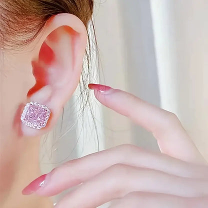 Luxurious Pink Artificial Gemstone Stud Earrings
