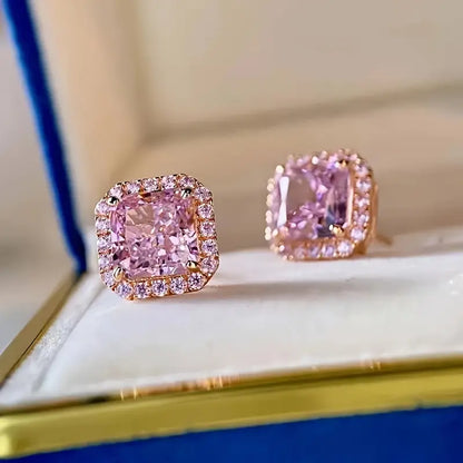 Luxurious Pink Artificial Gemstone Stud Earrings
