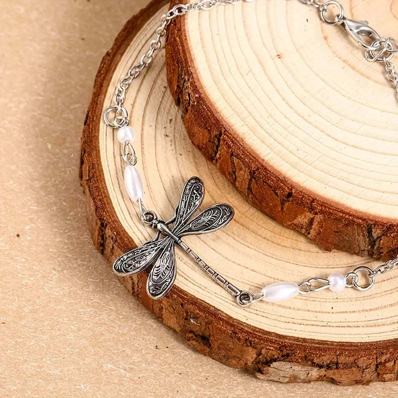 Simple Dragonfly Insect Thin Chain Anklet
