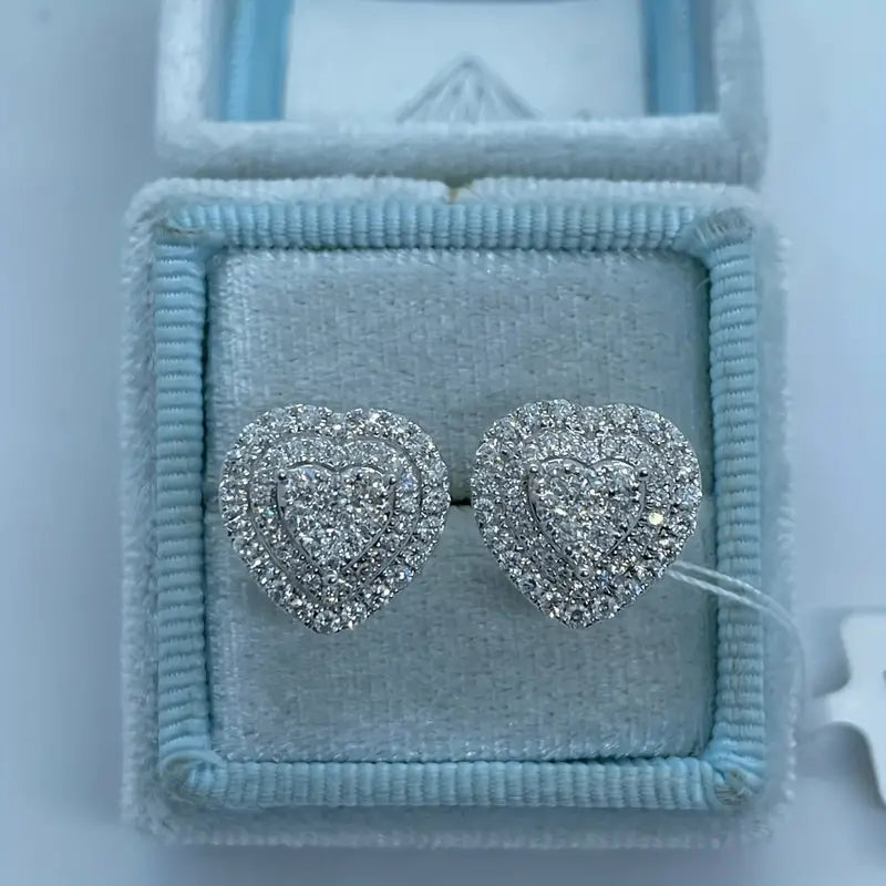 Heart Shape Zircon Inlaid Design Copper Earrings